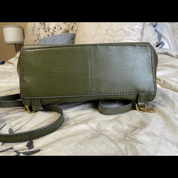 Fossil Green Leather Tote Bag